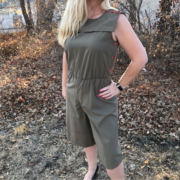 vintage 80s culotte romper S olive red - Picture 6 of 7